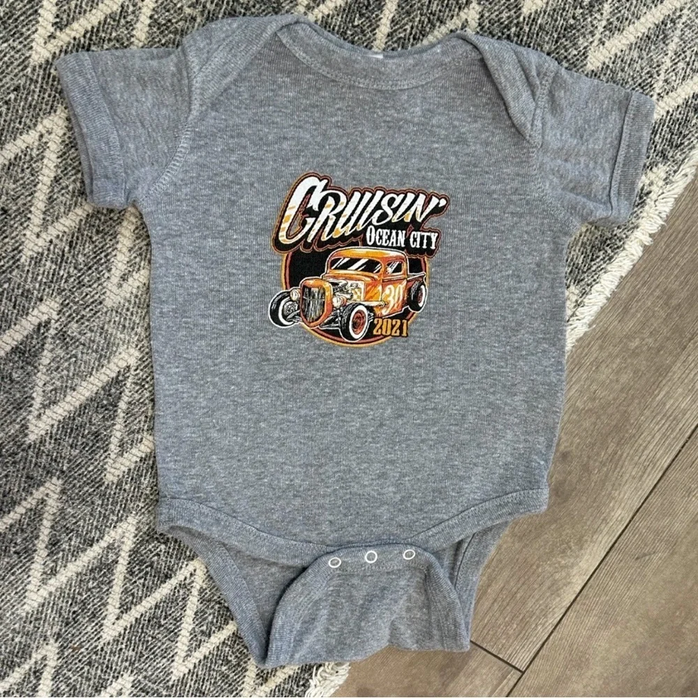Rabbit Skins Baby Boy Hot Rod Ocean City Graphic Bodysuit T-Shirt 2021 Like New